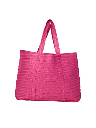 PIECES Damen Pcloma Straw Shopper Tasche, Shocking Pink, Einheitsgröße EU von PIECES