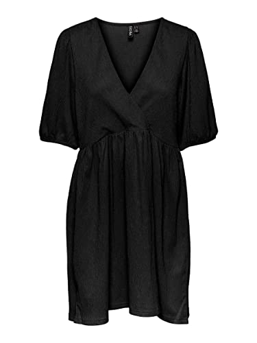 PIECES Damen Pcluna Ss V-neck Short Dress Sa Bc, Schwarz, M von PIECES
