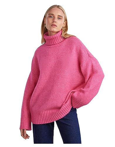 PIECES Damen Pcnancy Ls Loose Roll Neck Knit Noos Bc, Shocking Pink, XL von PIECES