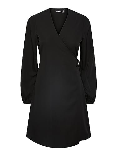 PIECES Damen Pcnessa Ls Wrap Dress Noos, Schwarz, M von PIECES