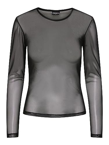 PIECES Damen Pcninni Mesh Top Noos Bc Qx Langarmshirt, Schwarz, XL Große Größen EU von PIECES