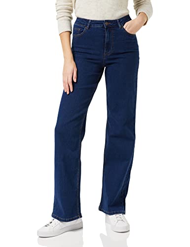 PIECES Damen Pcpeggy Hw Wide Pant Db Noos Bc, Dark Blue Denim, S von PIECES