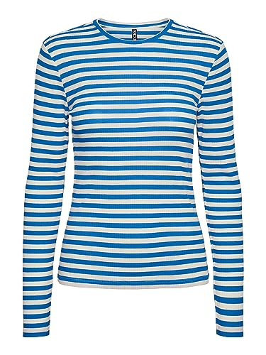 PIECES Damen Pcruka Ls Top Noos, French Blue/Stripes:Cloud Dancer, S von PIECES