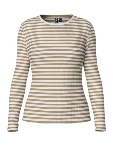 PIECES Damen T-Shirt,Silver Mink/Stripes:Cloud Dancer,XS von PIECES