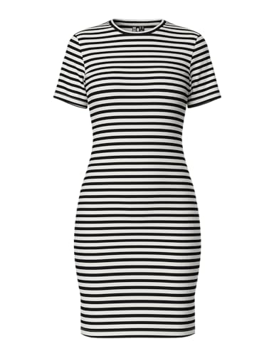 PIECES Damen Pcruka Ss Dress Noos, Cloud Dancer/Stripes:Black, M von PIECES