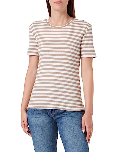 PIECES Damen Pcruka Ss Top Noos, Silver Mink/Stripes:Cloud Dancer, L von PIECES