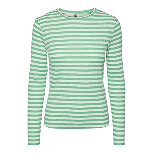 PIECES Damen Pcruka Top Noos Bc Langarmshirt, Absinthe Green/Stripes:cloud Dancer, M EU von PIECES