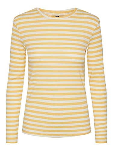 PIECES Damen Pcruka Top Noos Bc Langarmshirt, Flax/Stripes:cloud Dancer, XS EU von PIECES