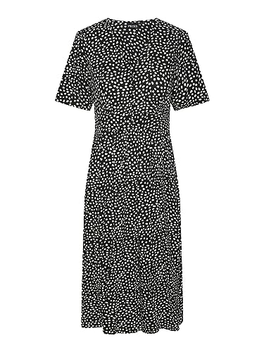 PIECES Damen Pctala Ss Midi Dress Noos Bc, Black/AOP:dot, M von PIECES