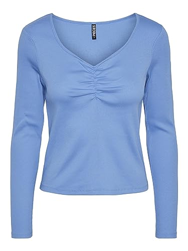 PIECES Damen Pctania Top Noos Bc Langarmshirt, Marina, M EU von PIECES