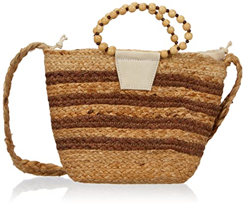 PIECES Damen Pcvera Small Jute Bag Sww Tasche, Nature/Stripes:brown, Einheitsgröße EU von PIECES