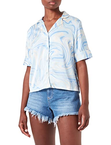 PIECES Damen Pcvilli Ss Satin Shirt, Buttercream/Aop:mable, M von PIECES