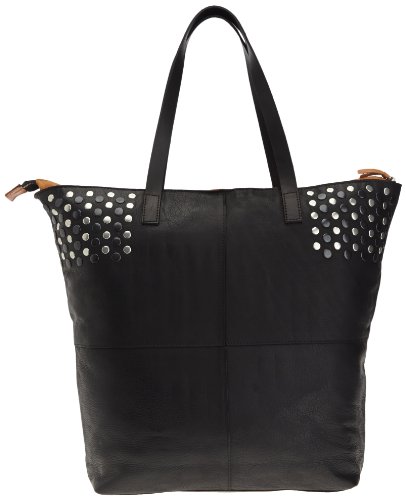 PIECES ELSINE Leather Bag 17050018, Damen Schultertaschen, Schwarz (Black.), 49x38x12 cm (B x H x T) von PIECES