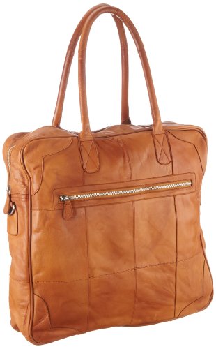 PIECES Edmonda Leather Travel Bag 17038691, Damen Henkeltaschen, Braun (Cognac), 37x39x10 cm (B x H x T) von PIECES