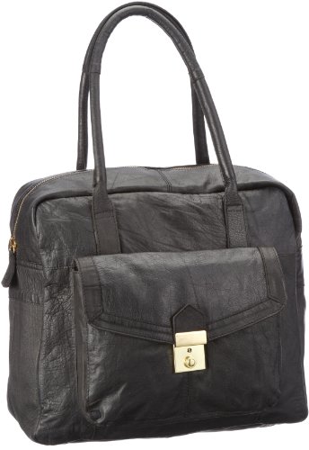 PIECES FLANA Leather Bag 17035393, Damen Henkeltaschen, Schwarz (Black), 29x34x12 cm (B x H x T) von PIECES