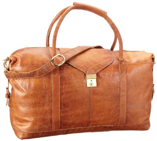 PIECES FLANA Leather TRAVEL Bag 17036395, Damen Business Taschen, Braun (Cognac.), 52x31x22 cm (B x H x T) von PIECES