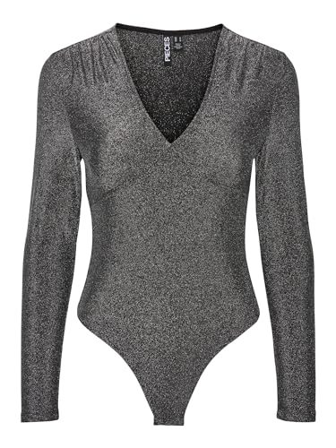 PIECES Women's Pcsandra Bodystocking Body, Black/Detail:Silver Lurex, M PIECES Women's Pcsandra Bodystocking Body, Black/Detail:Silver Lurex, M von PIECES