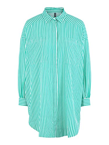 PIECES Damen Pcfillu Ls Oversized Shirt D2d, Bright White/Stripes:simply Green, S von PIECES