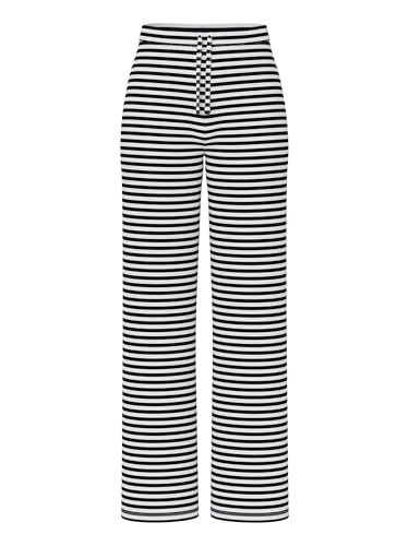PIECES Damen Stoffhose - Gestreift, Weite Beine, High Waist, Kordelzug, Bequemer Sitz PCLAYA von PIECES