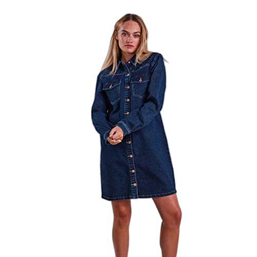 PIECES Damen Pcperry L/S Denim Dress-vi/Noos Bc, Dark Blue Denim, XS von PIECES