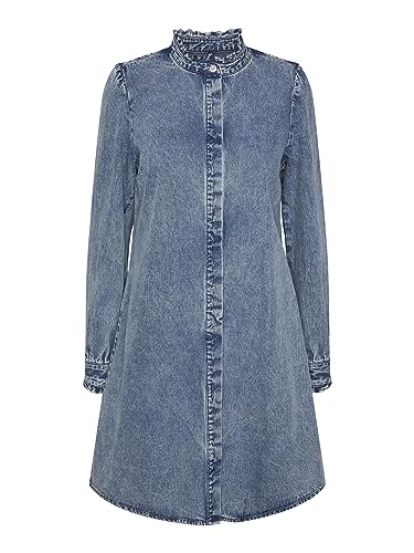 PIECES Damen Kleid Pcjudo Ls Shirt Dress Medium Blue Denim S von PIECES