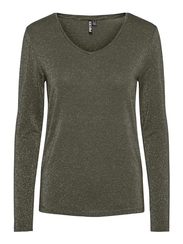 PIECES Pcbillo Ls V-Neck Lurex Stripes Noos von PIECES