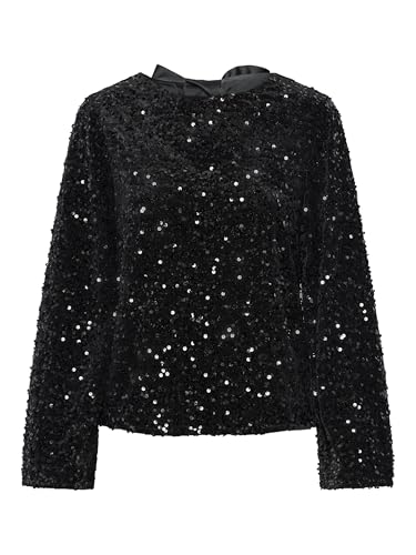 PIECES Female Oberteil mit Langen Ärmeln PCKAM Pailletten Schleifen, Black/Detail:black Sequins ,M von PIECES