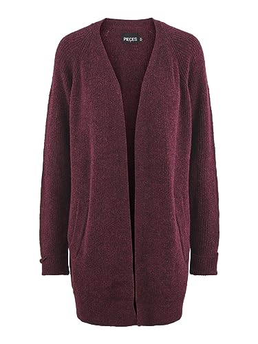 PIECES Damen Pcellen Ls Long Knit Cardigan Noos Bc Srickjacke, Grape Wine, XS EU von PIECES