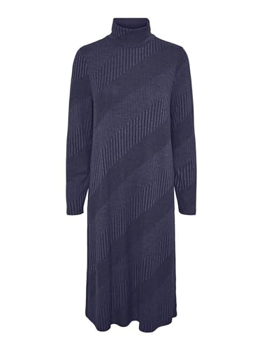 PIECES Damen PCSARA LS ROLL Neck MIDI Dress Kleid, Night Sky/Detail:melange ,S von PIECES