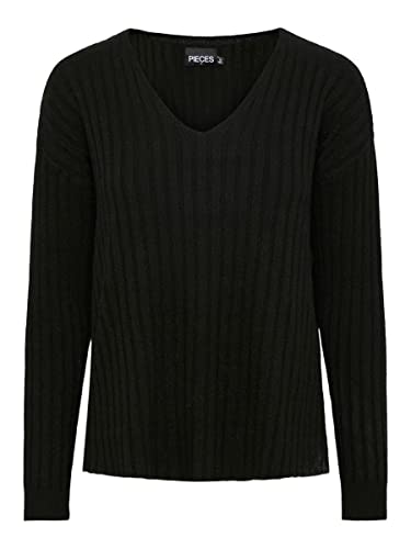 PIECES Damen Pccava Rib Ls Reversible Knit Noos Bc, Schwarz, M von PIECES