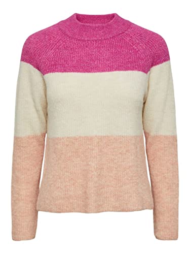 PIECES Damen Pcellen Ls Colour Block Knit Noos Bc, Rose Violet/Stripes:wgra-Rose Cloud, XL von PIECES