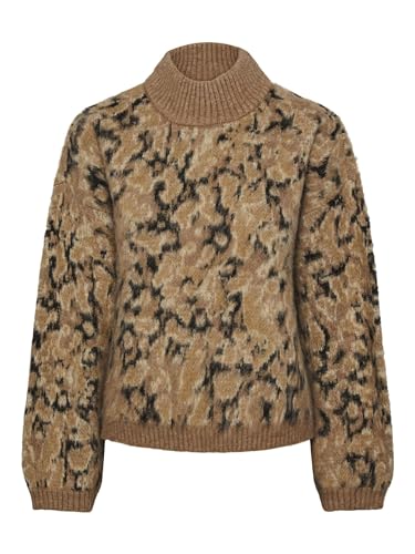 PIECES Damen Pcjoella Ls High-Neck Knit Bc Pullover, Tigers Eye/Pattern:kangaroo+oystergray+black+almo ,L von PIECES