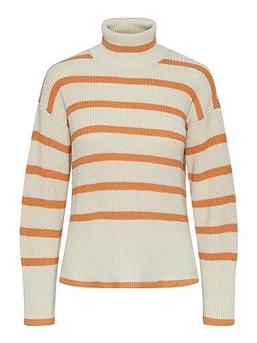 PIECES Damen Pcjune Ls Roll Neck Knit, Birch/Stripes:tangerine ,L PIECES Damen Pcjune Ls Roll Neck Knit, Birch/Stripes:tangerine ,L von PIECES