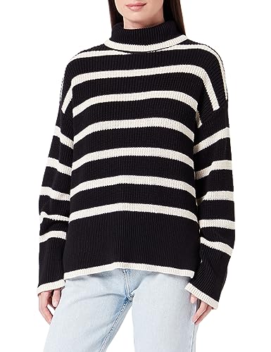 PIECES Damen Pcjune Ls Roll Neck Knit, Black/Stripes:birch ,L PIECES Damen Pcjune Ls Roll Neck Knit, Black/Stripes:birch ,L von PIECES