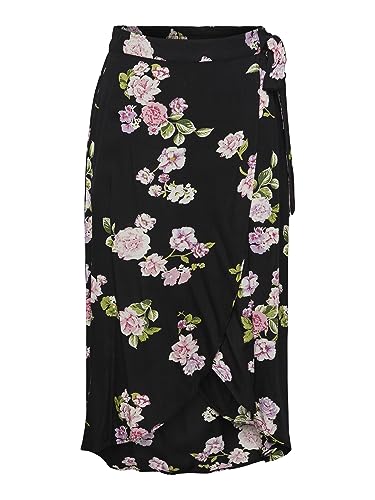 PIECES Damen Pctala Wrap Skirt Noos Bc Rock, Black/AOP:Big Flower, M EU von PIECES