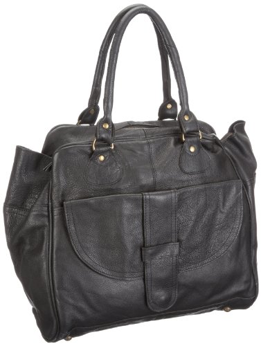 PIECES GALLION LEATHER BAG AU11 17033515, Damen Schultertaschen, Schwarz (BLACK), 36x30x17 cm (B x H x T) von PIECES