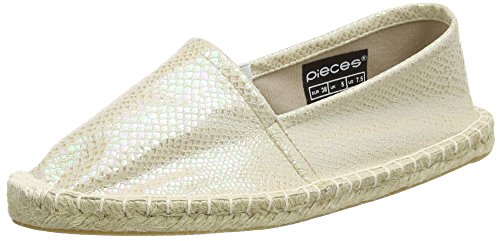 PIECES HAISHA Espadrillos Irridescent Snake WHT, Damen Espadrilles, Weiß (Bright White), 39 EU von PIECES