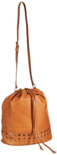 PIECES IRMELIN Leather Tighten Bag 17049586, Damen Umhängetaschen, Braun (Cognac.), 36x28x13 cm (B x H x T) von PIECES