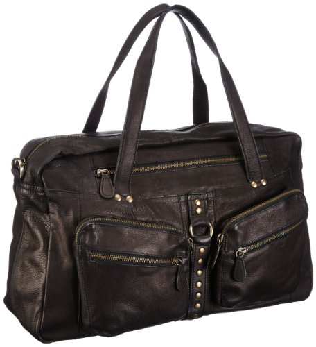 PIECES Kendra Leather TRAVEL Bag New 17045124, Damen Henkeltaschen, Schwarz (Black.), 40x35x16 cm (B x H x T) von PIECES