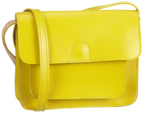 PIECES NAYSA Leather Cross Over 17036849, Damen Umhängetaschen, Gelb (Yellow), 17x19x4 cm (B x H x T) von PIECES