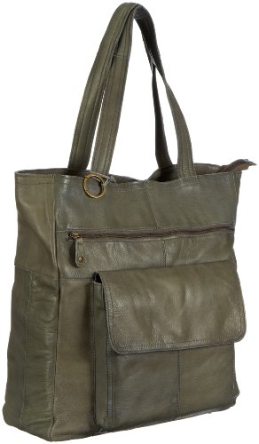 PIECES NOOMI Leather Bag 17037333, Damen Henkeltaschen, Grün (Khaki Green), 40x43x11 cm (B x H x T) von PIECES