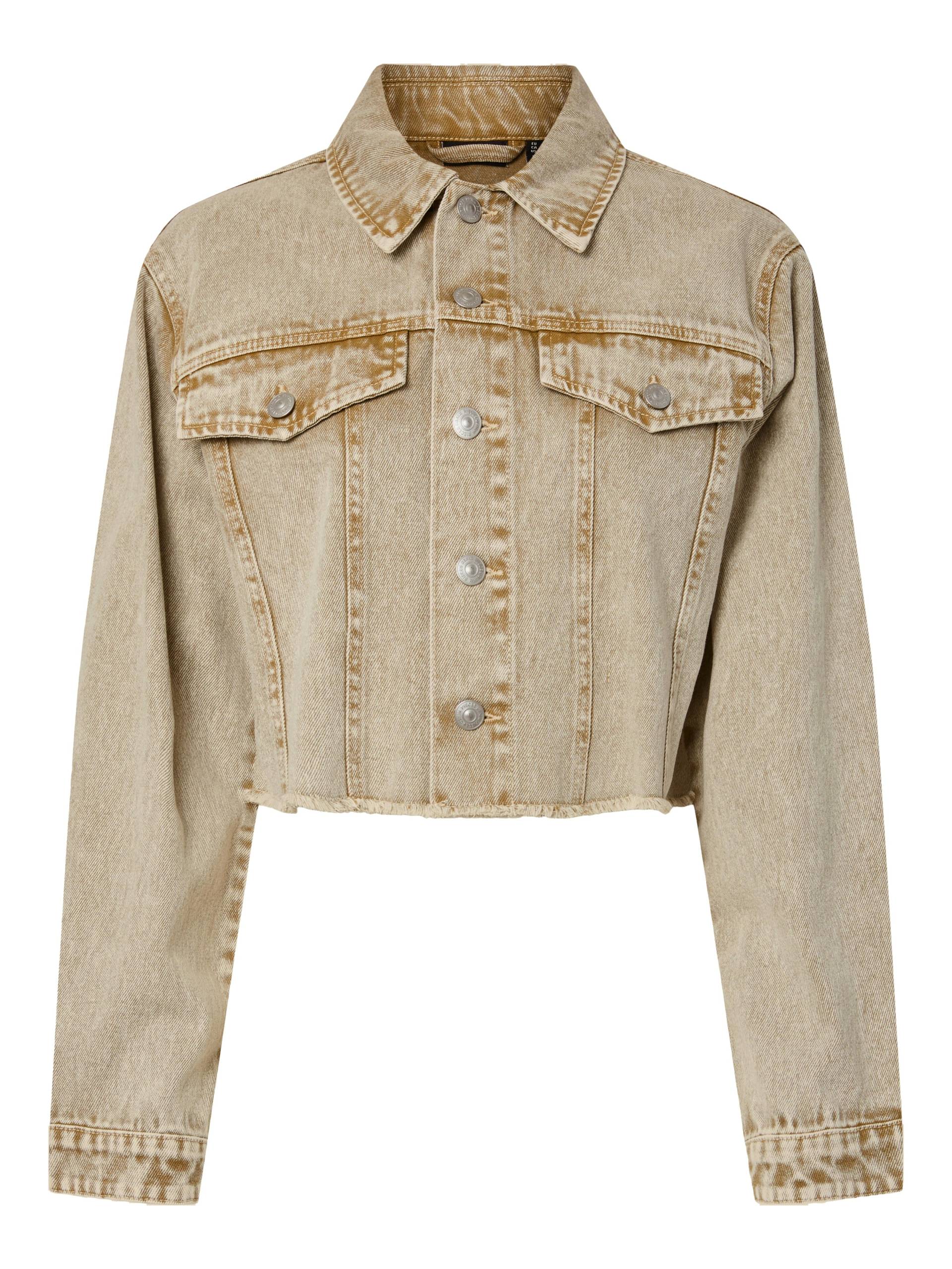 PIECES - PCFAY CROPPED DENIM JACKET sandshell - Gr. - XS von PIECES