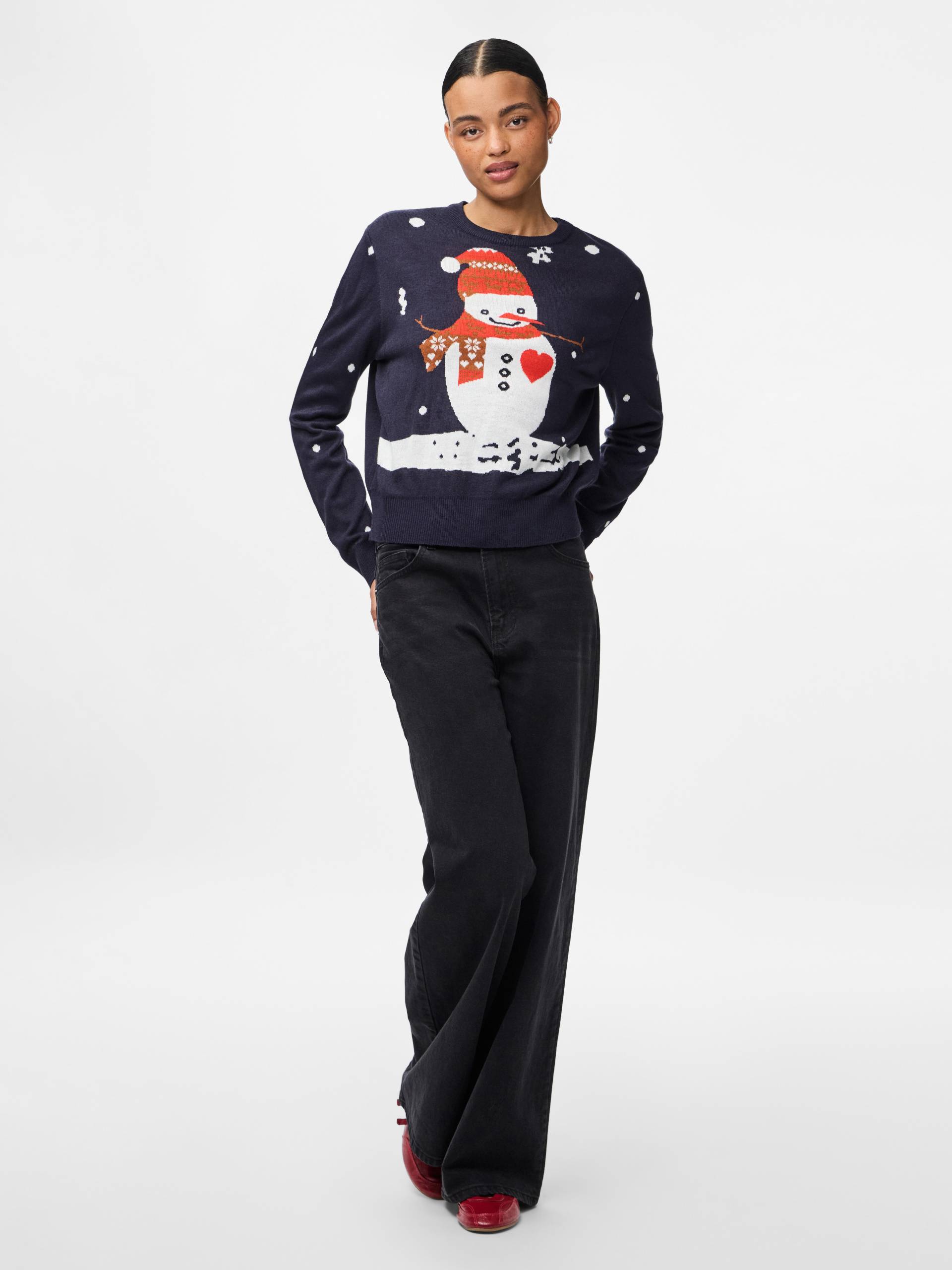 PIECES - PCJOLLY XMAS LS O-NECK KNIT PULLOVER sky captain - Gr. - XL von PIECES