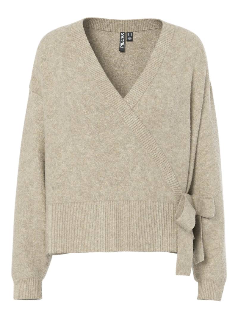 PIECES - PCMALOU LS WRAP KNIT CARDIGAN NOOS BC taupe gray - Gr. - L von PIECES