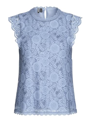 PIECES Damen Pcolline Sl Lace Noos Bc Spitzentop, Kentucky Blue, M EU von PIECES