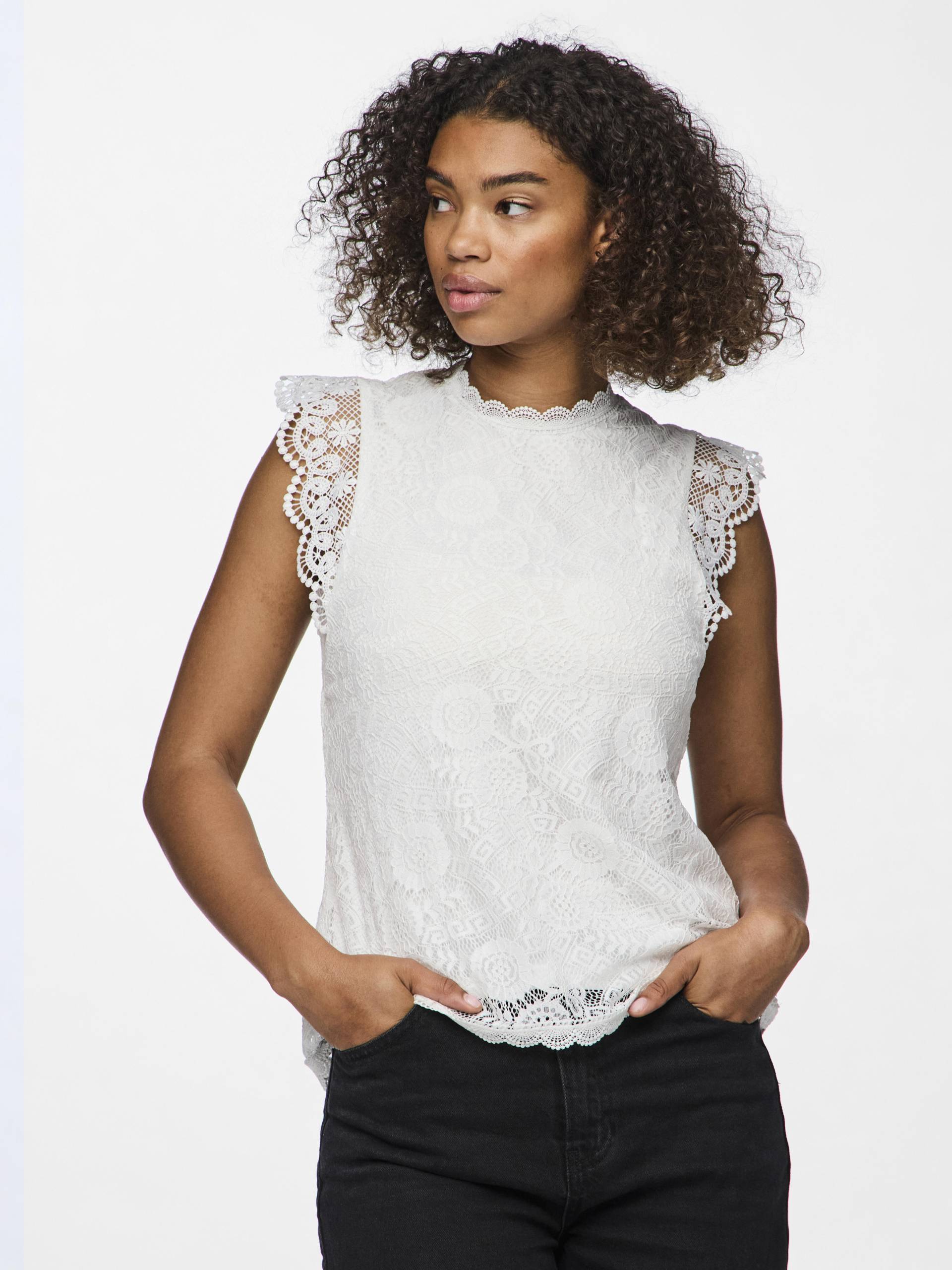 PIECES - PCOLLINE SL LACE TOP WVN NOOS Cloud Dancer - Gr. - XS von PIECES