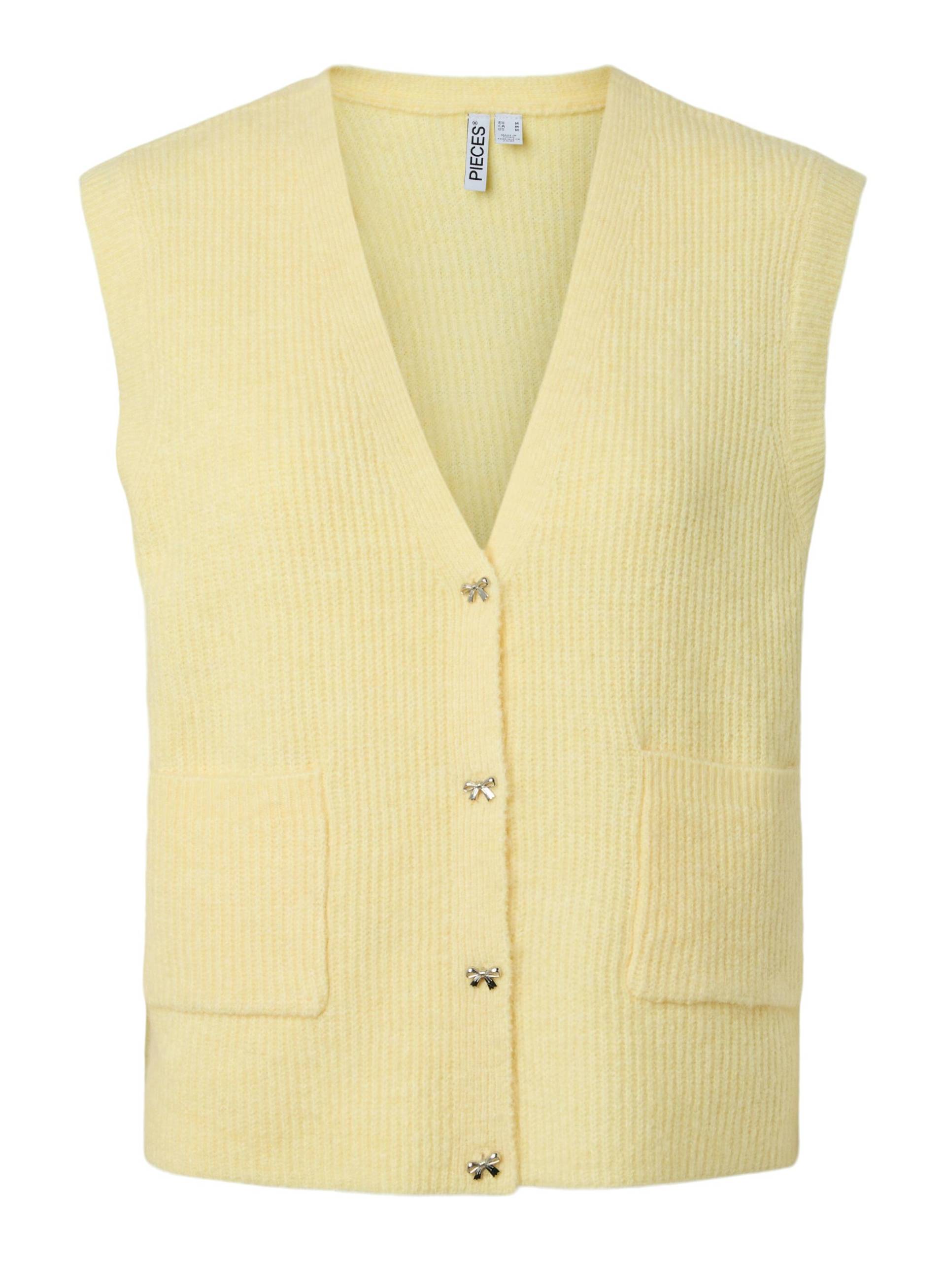 PIECES - PCSILLY SL V-NECK KNIT VEST D2D french vanilla - Gr. - XL von PIECES
