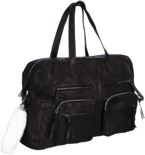 PIECES VUI Leather TRAVEL Bag 17042903, Damen Henkeltaschen, Schwarz (Black), 45x34x14 cm (B x H x T) von PIECES