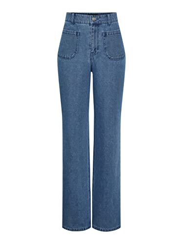 Pieces Women's PCAMA HW Wide Jeans LB BC Jeanshose, Light Blue Denim, M von PIECES