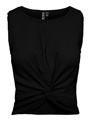 Pieces Women's PCLUNA SL Knot SA BC Top, Black, L von PIECES